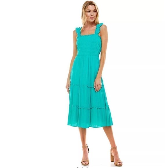 Turquoise Layered Ruffle Maxi Dress - Picture 1 of 6